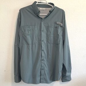COLUMBIA PERFORMANCE FISHING GEAR MENS BUTTON UP SHIRT MEDIUM BLUE OUTDOOR SPORT